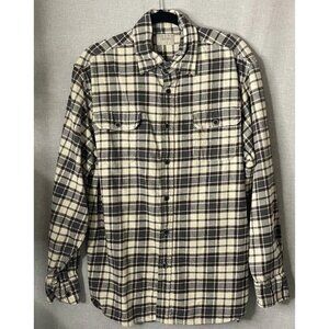 Jachs Mens Button-Up Shirt White Black Plaid Long Sleeve Two Pockets L